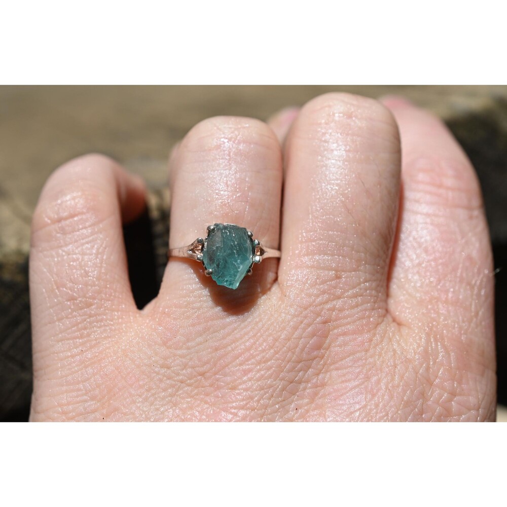 Handcrafted Apatite Ring in Sterling Silver Band – Unique Bohemian Gemstone Jewe